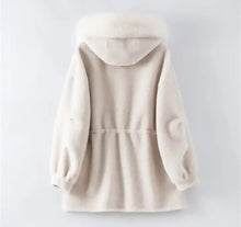 Hooded Shearling and Fox Fur Coat with Cinched Waist