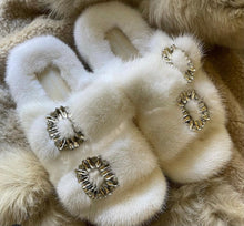 Genuine Mink Slides with Crystal Buckles