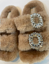 Shearling Slides with Crystal Buckles