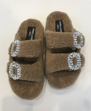 Shearling Slides with Crystal Buckles