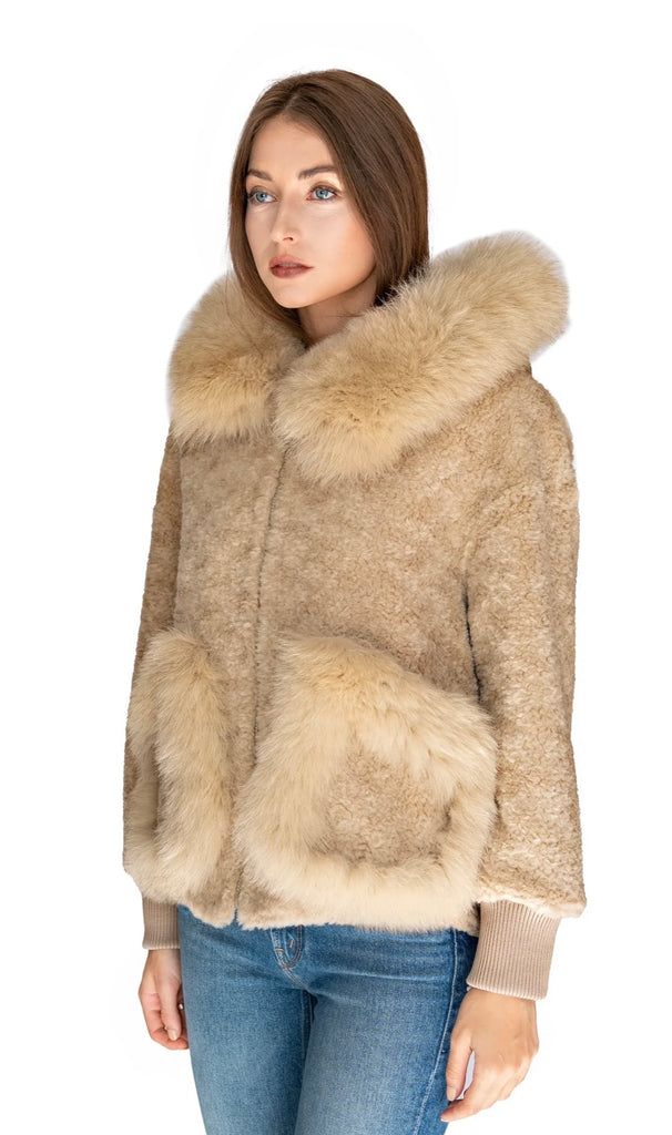 Women's Shearling and Fox Fur Hooded Teddy Coat – Daniella Erin NYC