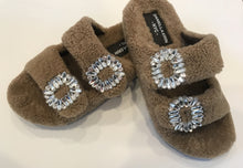 Shearling Slides with Crystal Buckles