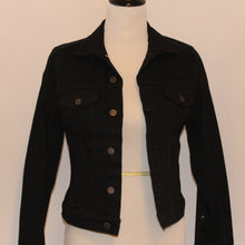 Black Denim Jacket with Black and White Link Scarf