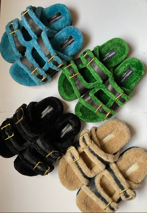 Women and Men’s Shearling and Leather Slides