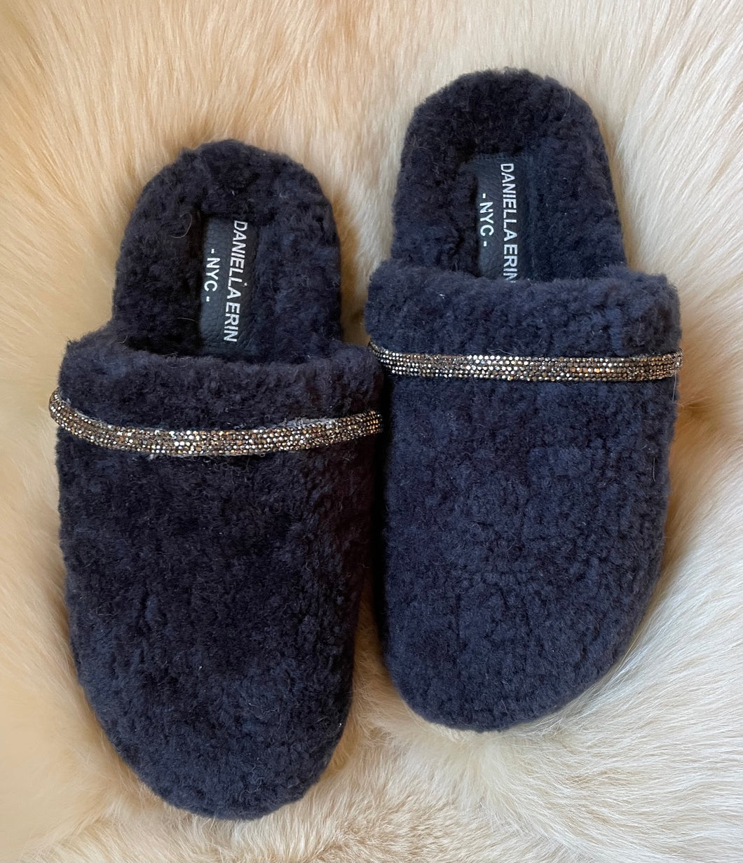Beaded Shearling Slides