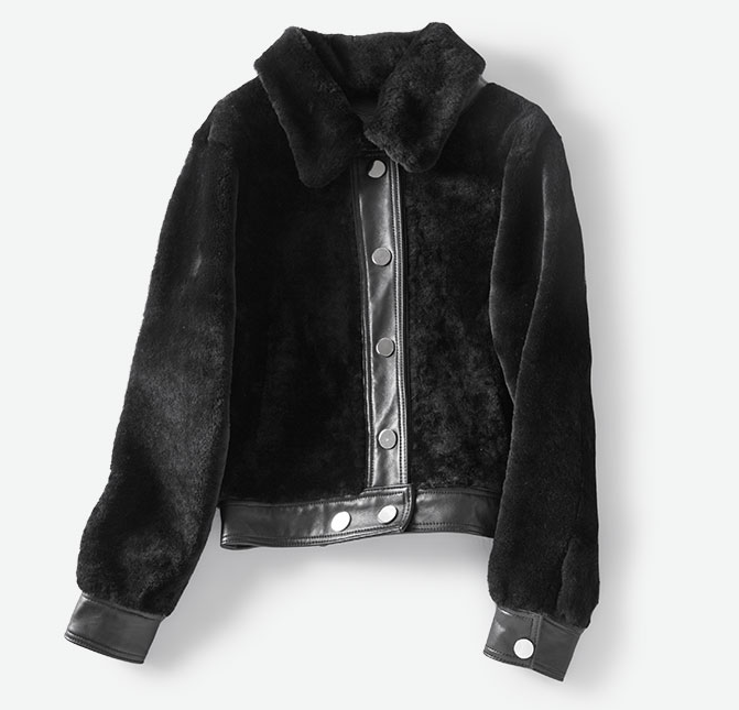 Women's Leather and Shearling Bomber Jacket in Black Daniella Erin NYC