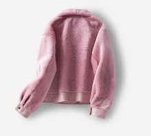 Women's Leather and Shearling Bomber Jacket in Pink