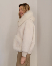 Women's Shearling and Fox Fur Hooded Teddy Coat