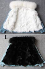 Distressed Denim Jacket with White Fur Lining and Collar