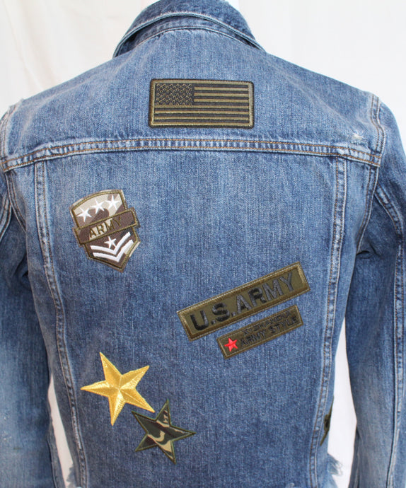 Custom Denim Jacket with Army Themed Patches