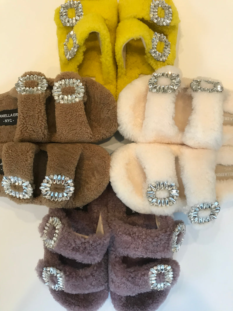 Genuine Mink Slides with Crystal Buckles – Daniella Erin NYC