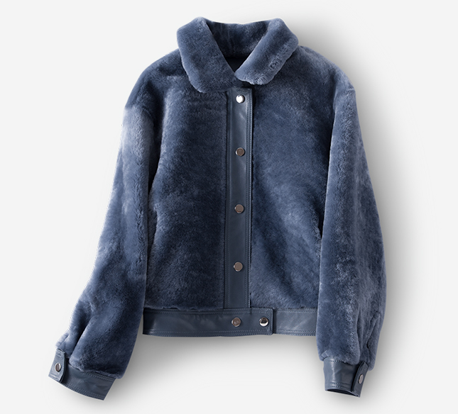 Women's Leather and Shearling Bomber Jacket in Blue