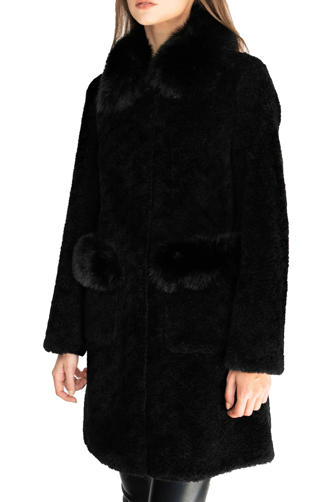 Women’s Long Shearling and Fox Fur Jacket – Daniella Erin NYC