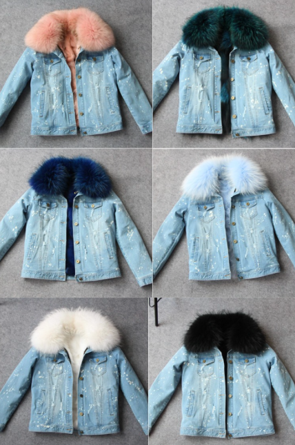 Sand Faux Fur Trim Cropped Denim Jacket | PrettyLittleThing