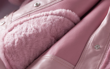 Women's Leather and Shearling Bomber Jacket in Pink