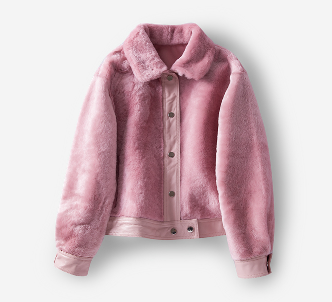 Women's Leather and Shearling Bomber Jacket in Pink