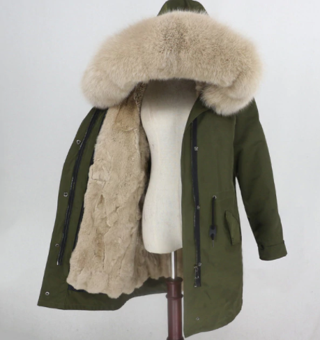 Women's Fur Lined Waterproof Long Parka in Army Green – Daniella