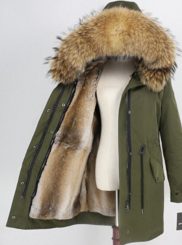 Womens green parka top with fur hood