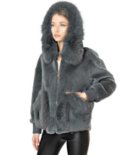Women's Shearling and Fox Fur Hooded Teddy Coat