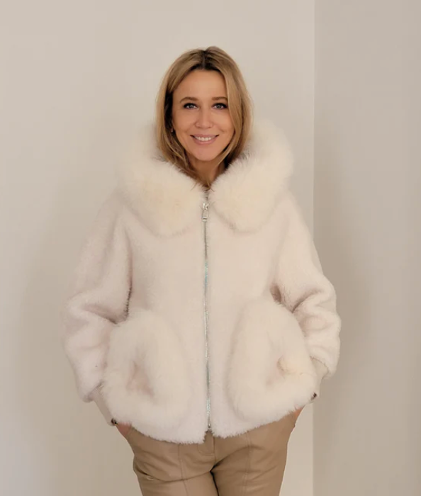 Women's Shearling and Fox Fur Hooded Teddy Coat – Daniella Erin NYC Women's Shearling and Fox Fur Hooded Teddy Coat – Daniella Erin NYC