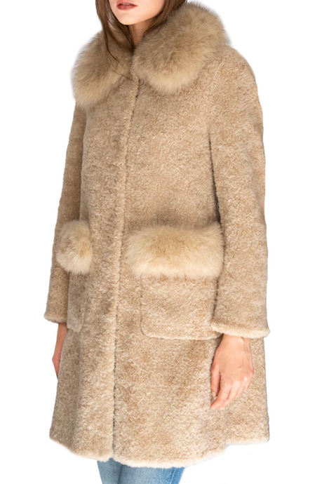 Women’s Long Shearling and Fox Fur Coat with *Hood*