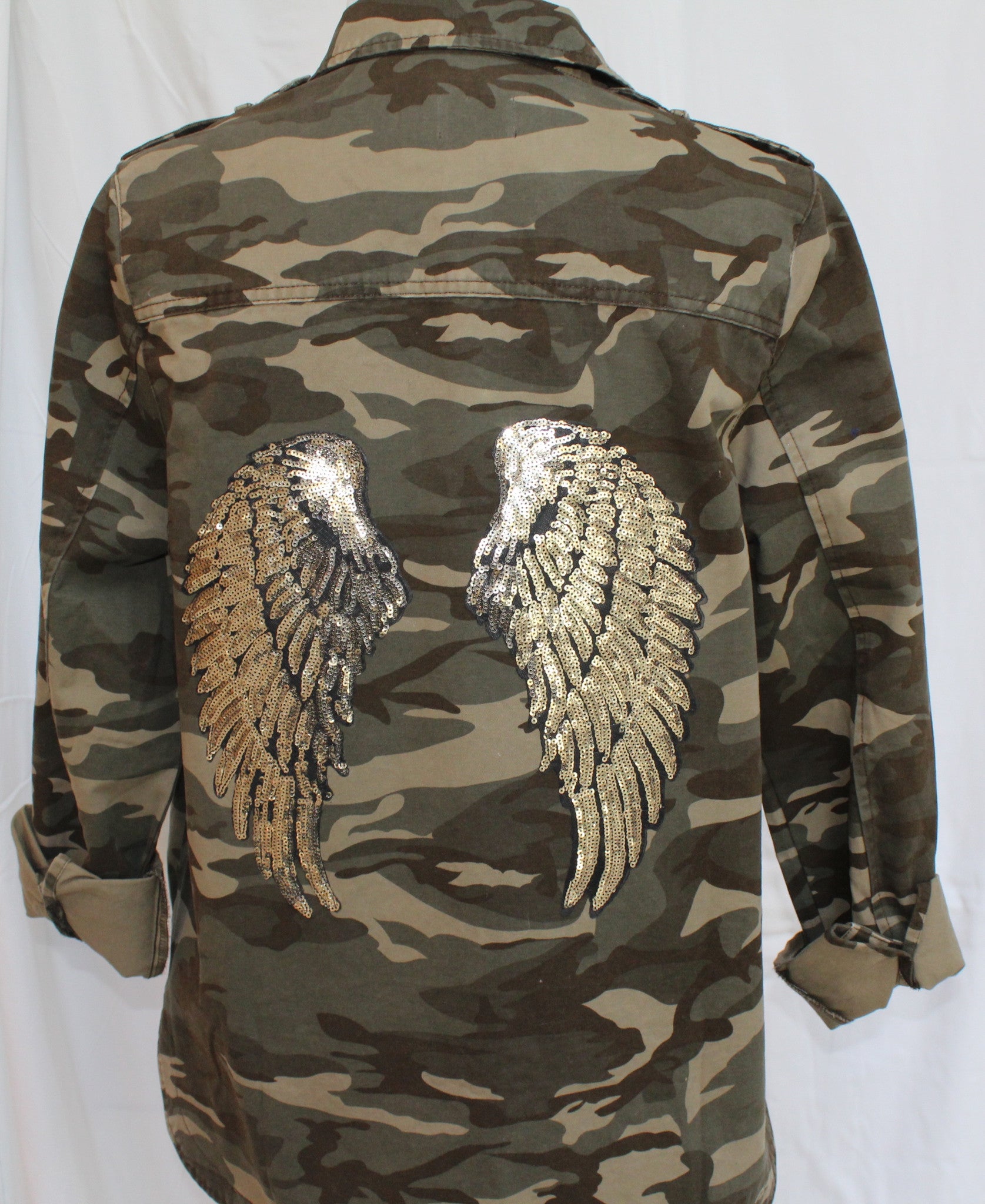 Camouflage Jacket with Large Sequin Wings – Daniella Erin NYC