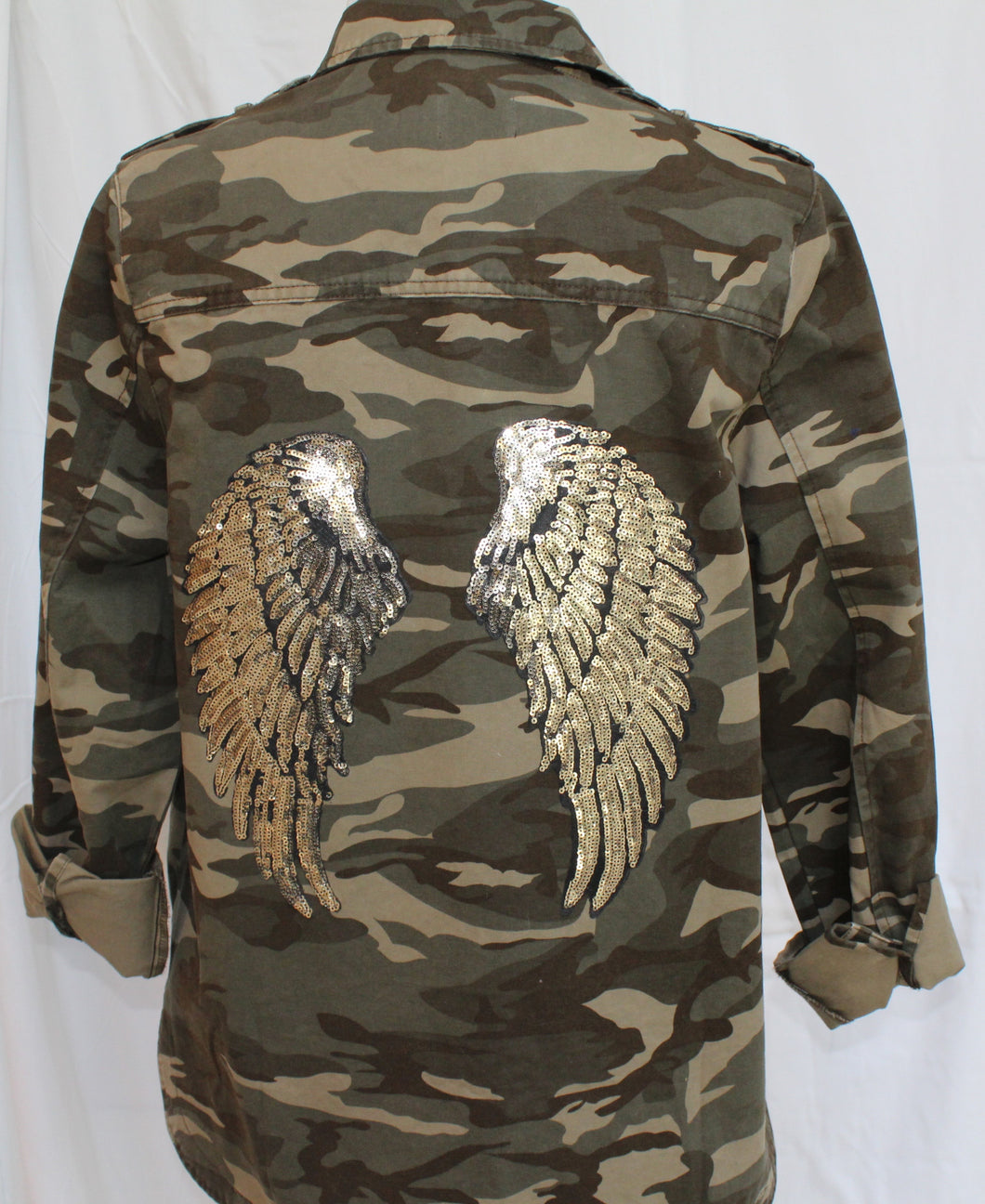 Camouflage Jacket with Large Sequin Wings