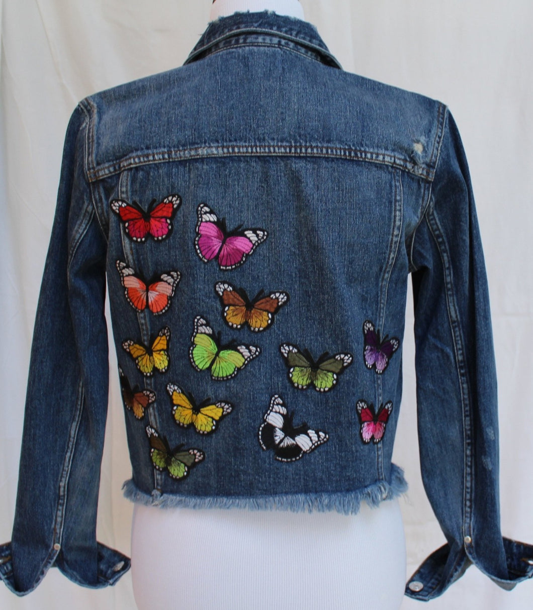 Custom Denim Jacket with Rainbow of Butterflies